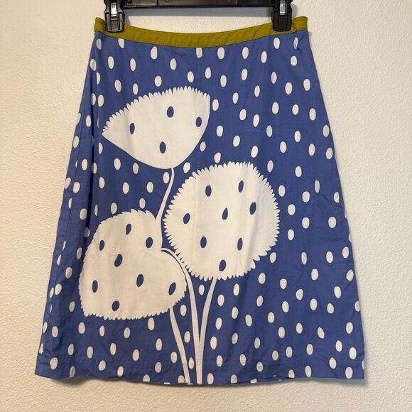 Boden Floral Blue & White Polka Dot Skirt Size 4R - Picture 4 of 8